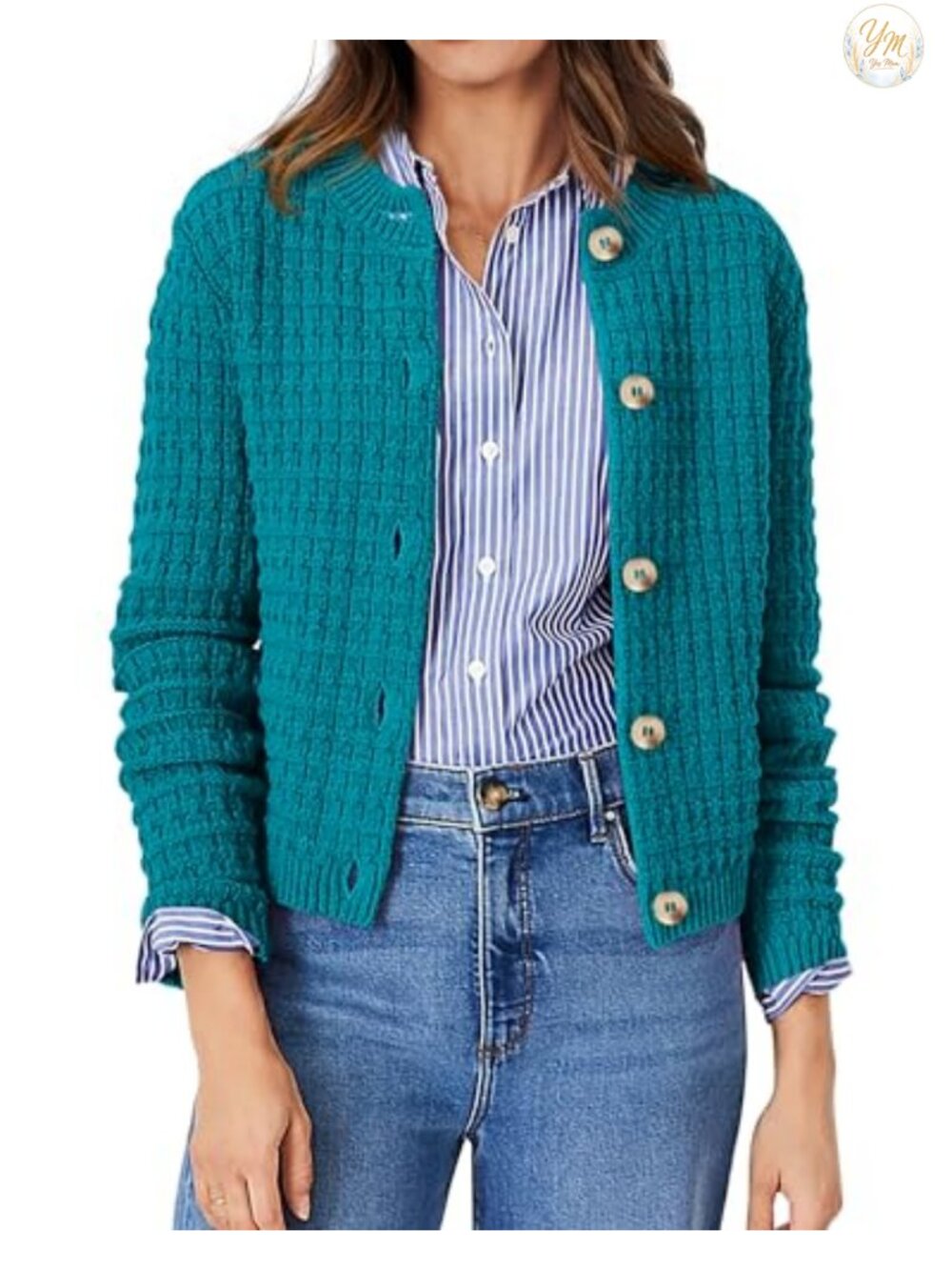 Long Sleeve Button Up Cotton Cardigan Sweater Open Front Knit Coat